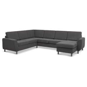 Wendy set 6 U 2C3D sofa, m. chaiselong - antracitgr polyester stof og brstet aluminium