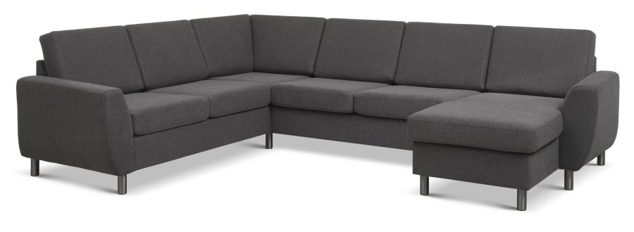 Wendy set 6 U 2C3D sofa, m. chaiselong - antracitgr polyester stof og brstet aluminium