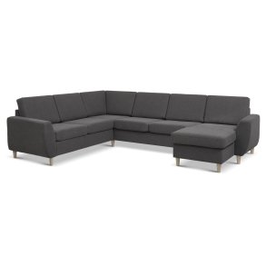 Wendy set 6 U 2C3D sofa, m. chaiselong - antracitgr polyester stof og natur tr