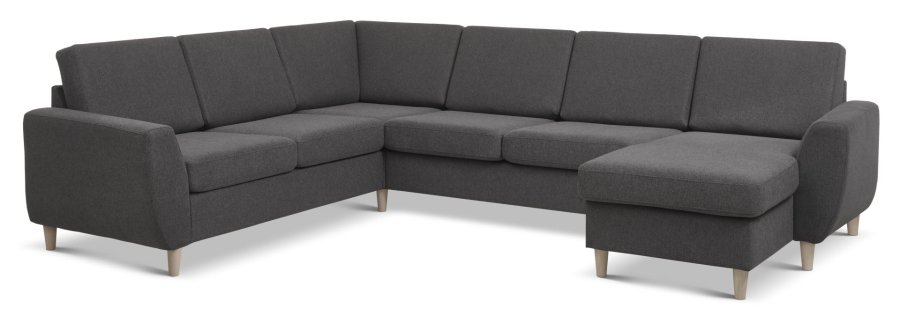 Wendy set 6 U 2C3D sofa, m. chaiselong - antracitgr polyester stof og natur tr