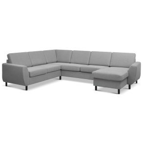Wendy set 6 U 2C3D sofa, m. chaiselong - gr polyester stof og sort tr
