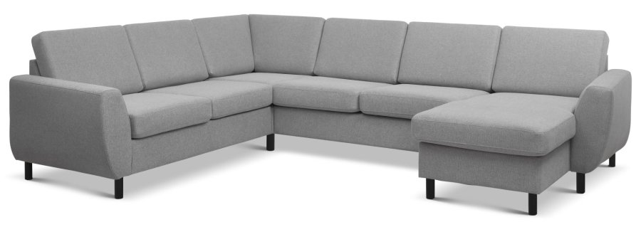 Wendy set 6 U 2C3D sofa, m. chaiselong - gr polyester stof og sort tr