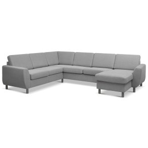 Wendy set 6 U 2C3D sofa, m. chaiselong - gr polyester stof og brstet aluminium