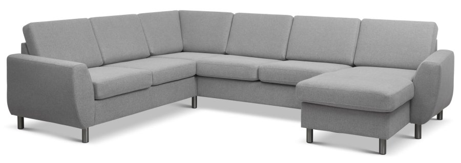 Wendy set 6 U 2C3D sofa, m. chaiselong - gr polyester stof og brstet aluminium