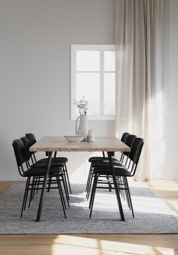 ROWICO Winnipeg spisebord, m. udtrk - hvidpigmenteret egetr og sort metal (200x100) 