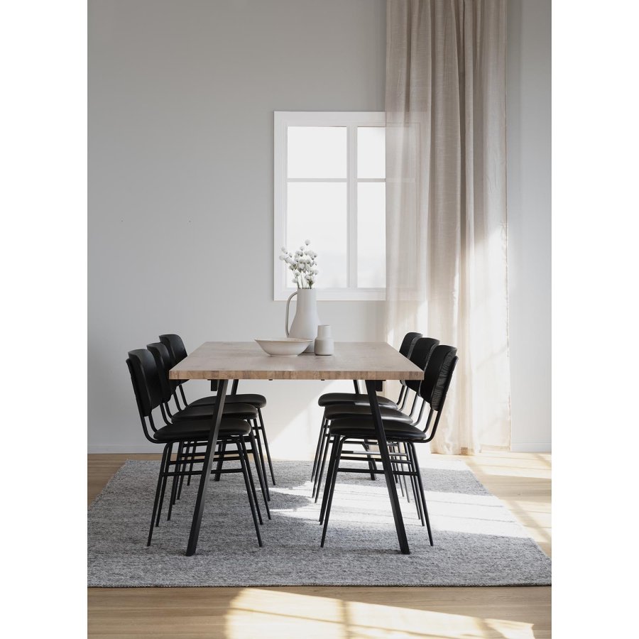 ROWICO Winnipeg spisebord, m. udtrk - hvidpigmenteret egetr og sort metal (200x100) 