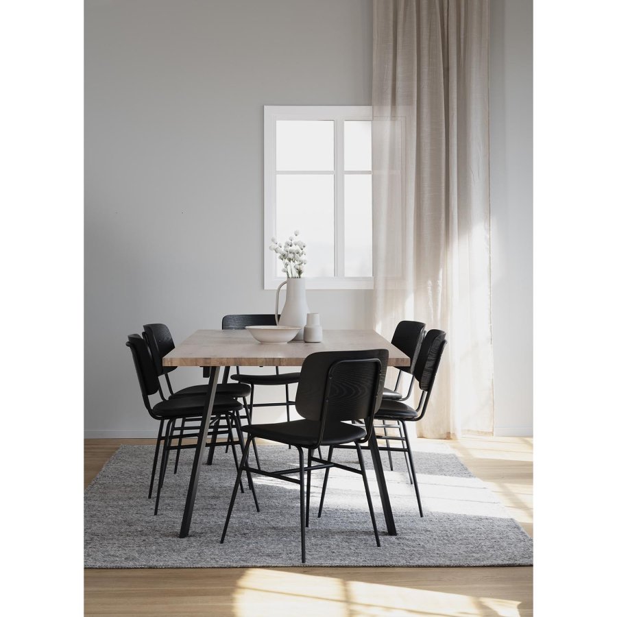 ROWICO Winnipeg spisebord, m. udtrk - hvidpigmenteret egetr og sort metal (200x100) 