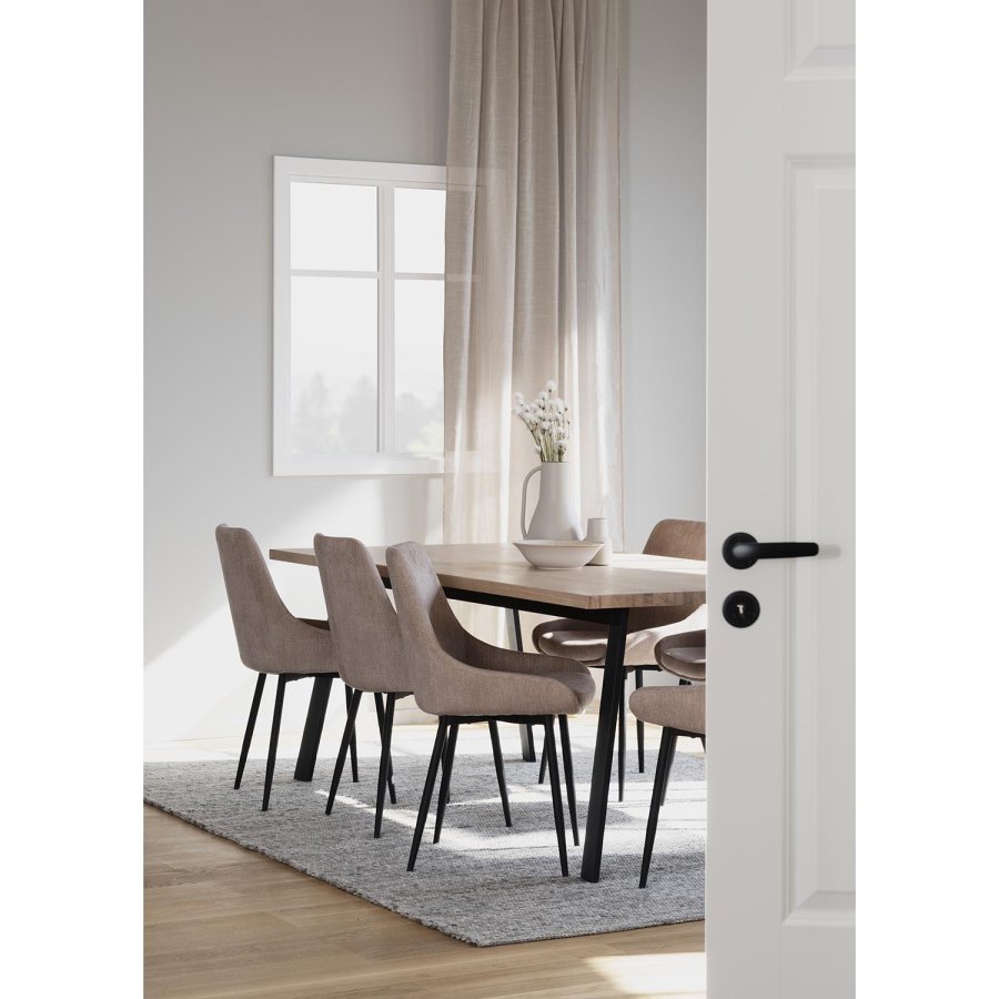 ROWICO Winnipeg spisebord, m. udtrk - hvidpigmenteret egetr og sort metal (200x100) 