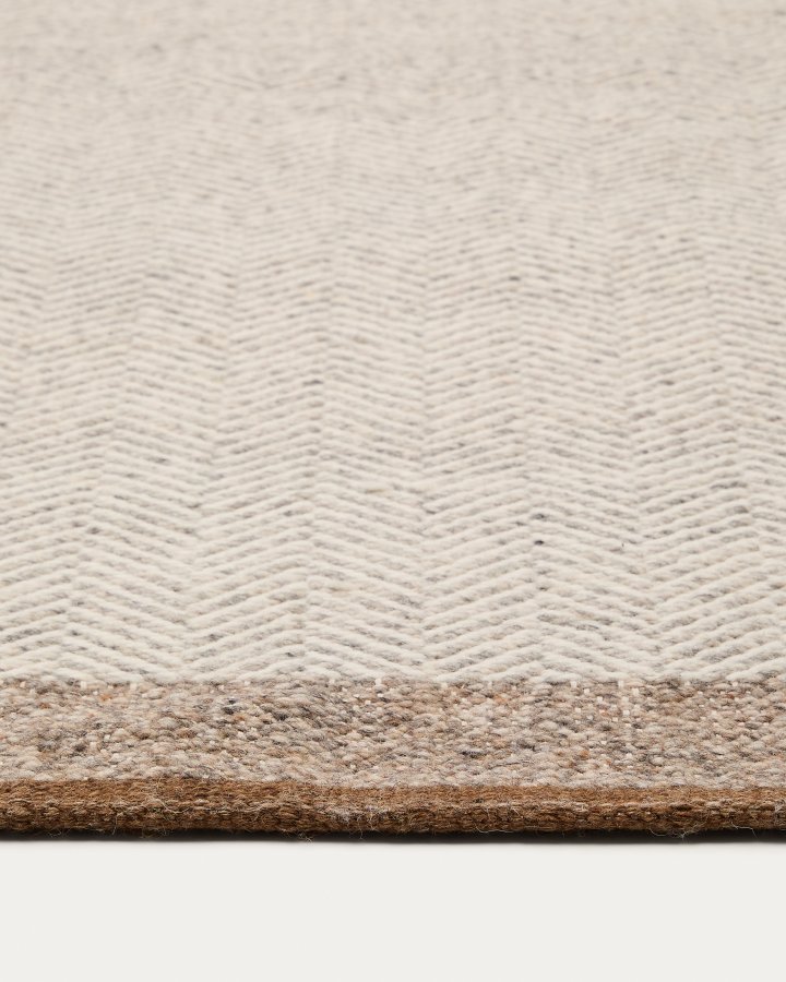 KAVE HOME Nifelia jacquardtppe i beige uld, 160 x 230 cm