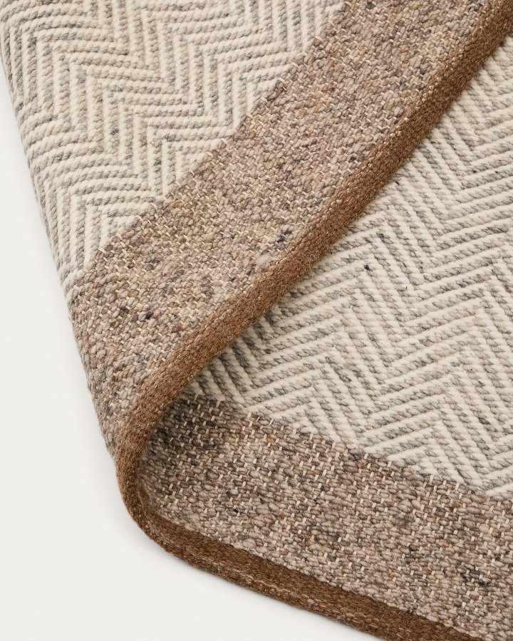 KAVE HOME Nifelia jacquardtppe i beige uld, 160 x 230 cm