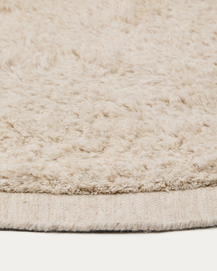 KAVE HOME Marely rundt, hvidt, uldtppe, 200 cm