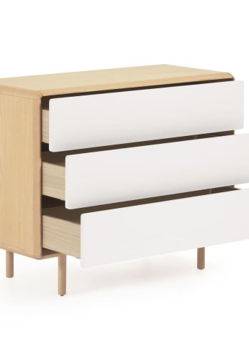 KAVE HOME Anielle kommode, m. 3 skuffer - gr/natur askefinér/asketr