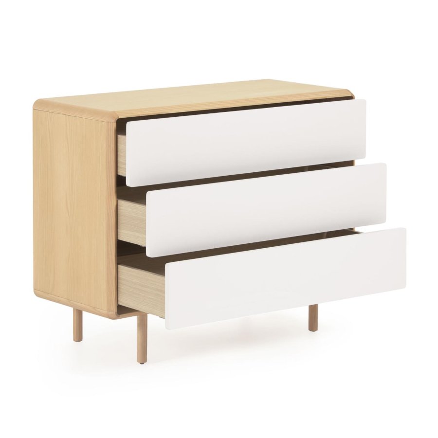 KAVE HOME Anielle kommode, m. 3 skuffer - gr/natur askefinér/asketr