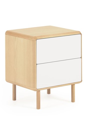 KAVE HOME Anielle sengebord, m. 2 skuffer - gr/natur askefinér/asketr (50x45)