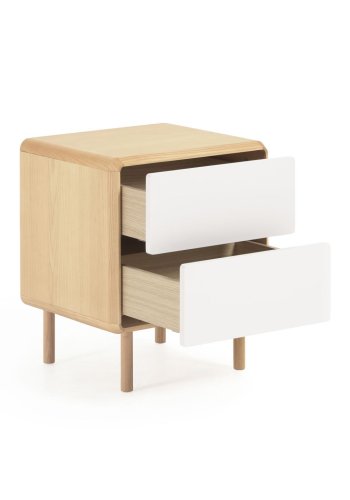 KAVE HOME Anielle sengebord, m. 2 skuffer - gr/natur askefinér/asketr (50x45)