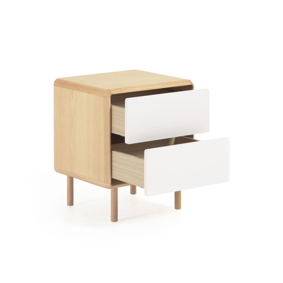 KAVE HOME Anielle sengebord, m. 2 skuffer - gr/natur askefinér/asketr (50x45)