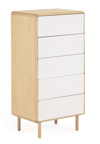 KAVE HOME Anielle kommode, m. 5 skuffer - gr/natur askefinér/asketr
