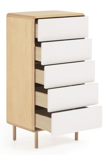 KAVE HOME Anielle kommode, m. 5 skuffer - gr/natur askefinér/asketr