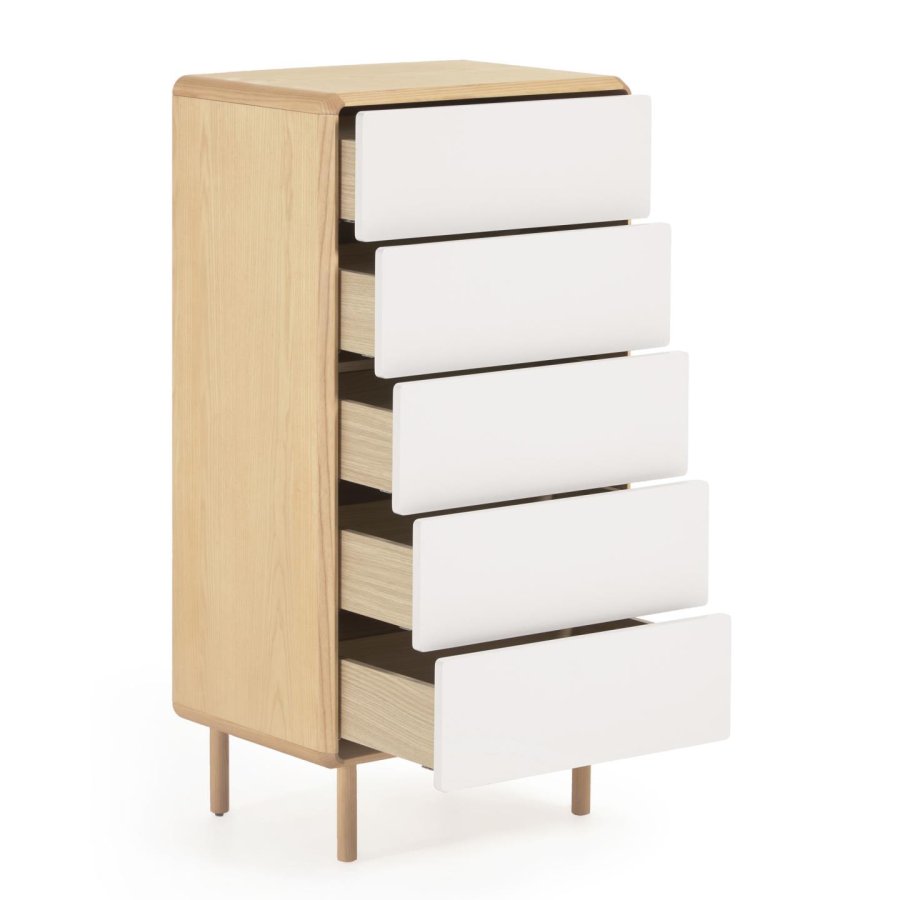 KAVE HOME Anielle kommode, m. 5 skuffer - gr/natur askefinér/asketr