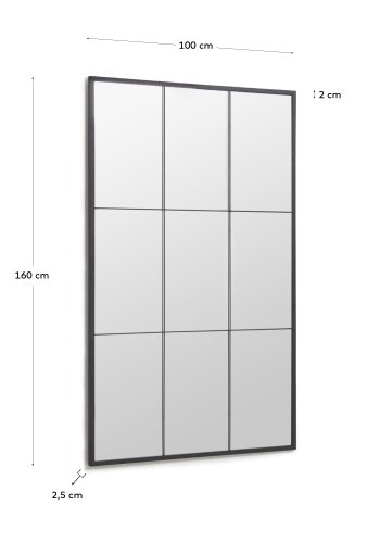 KAVE HOME Ulrica gulvspejl, rektangulr - spejlglas og sort stl (100x160)