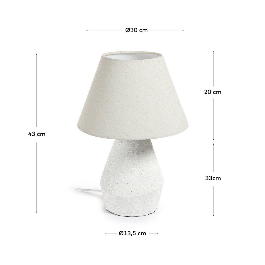 KAVE HOME Noara bordlampe, rund - hvid linned og magnesium (30)