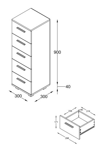 VCM NORDIC Zalo M kommode badevrelsesskab, m. 5 skuffer - hvid melamin