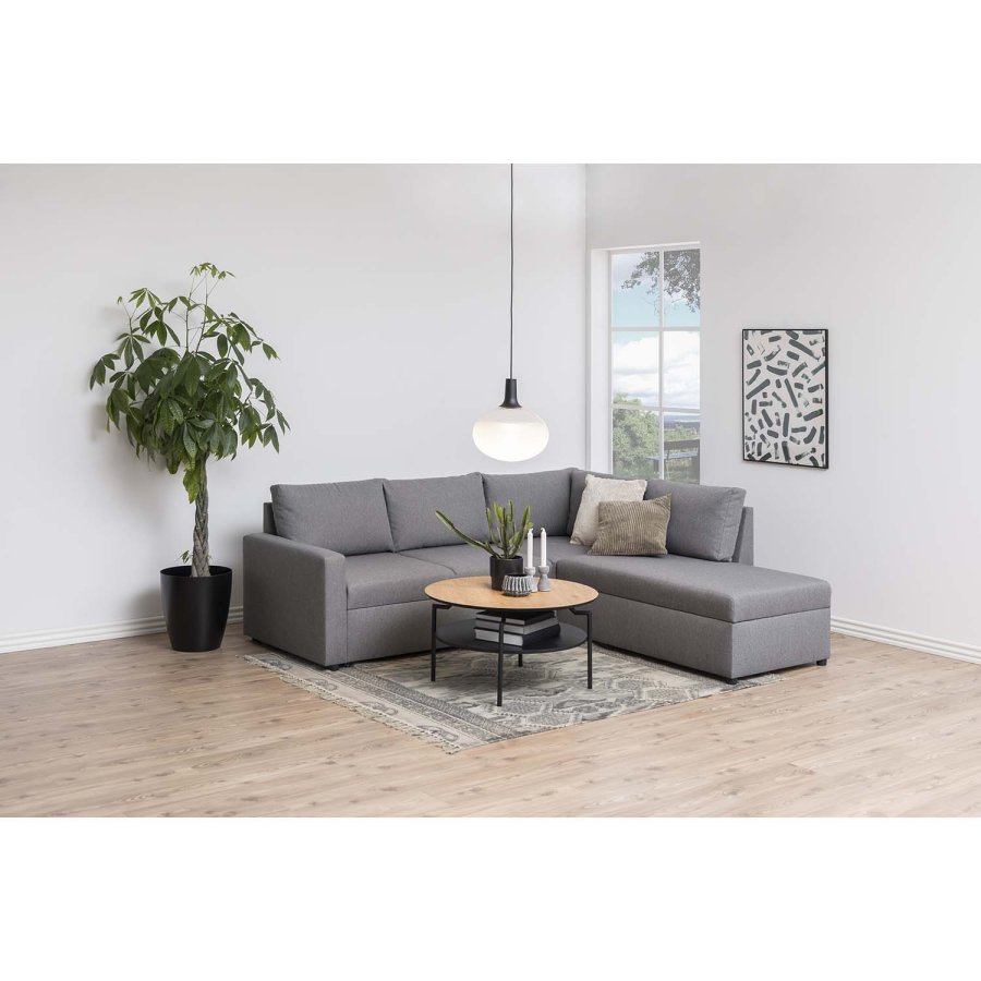 ACT NORDIC rund Goldington sofabord, m. hylde - natur papir vild eg, sort MDF og sort metal (:80)