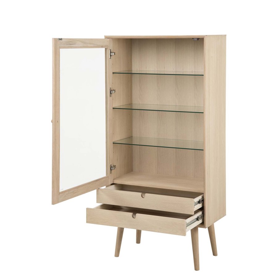 ACT NORDIC Century vitrineskab, m. 1 glaslge og 2 skuffer - hvidpigmenteret egefiner og eg