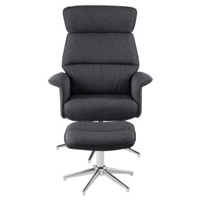 ACT NORDIC Alura recliner lnestol og fodskammel - mrkegr polyester og krom stl