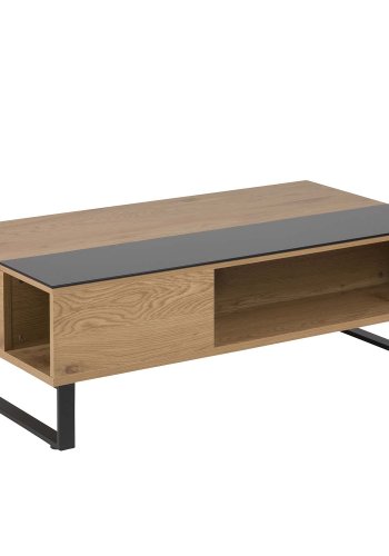 ACT NORDIC Azalea sofabord m. opbevaring - natur papir vild eg, sort glas og sort metal (110x60)