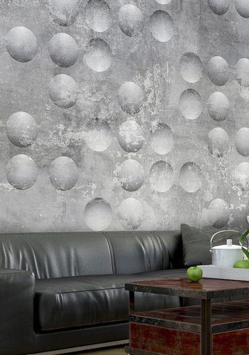 ARTGEIST Fototapet af store drber p gr baggrund med sten - Dancing bubbles (flere strrelser)