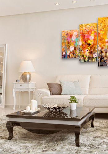 ARTGEIST Amber Garden - Kunstnerisk billede med rav-blomster trykt p lrred - Flere strrelser