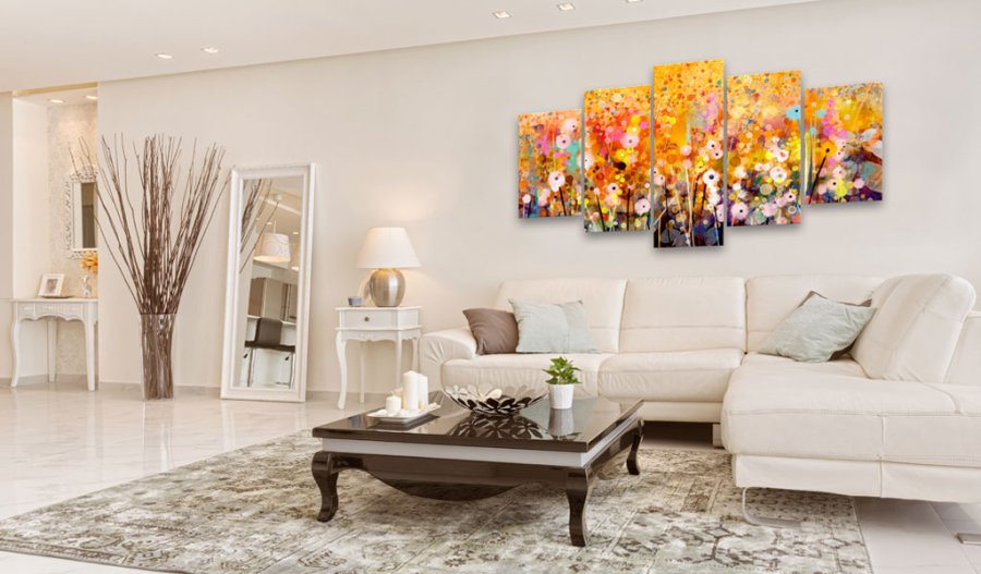 ARTGEIST Amber Garden - Kunstnerisk billede med rav-blomster trykt p lrred - Flere strrelser