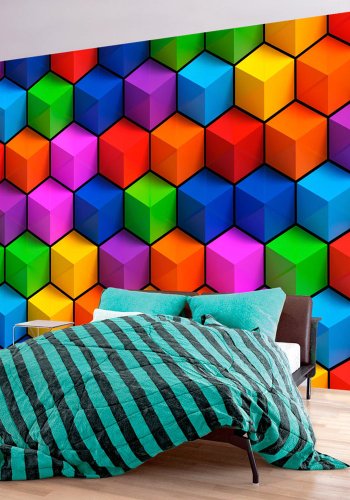 ARTGEIST fototapet - Colorful Geometric Boxes, farverig 3D effekt (flere strrelser)