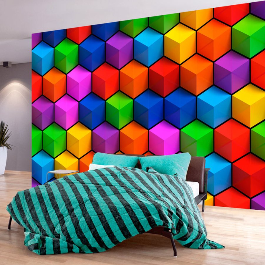 ARTGEIST fototapet - Colorful Geometric Boxes, farverig 3D effekt (flere strrelser)