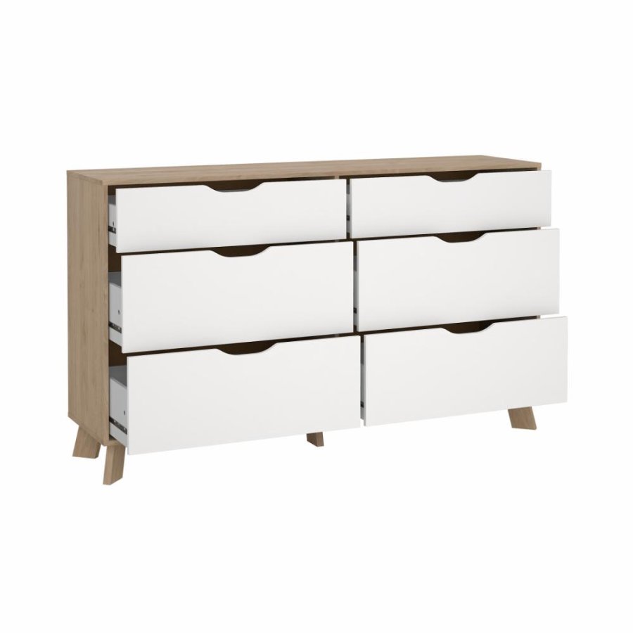 TVILUM Ikast Dobbeltkommode 6 skuffer, Jackson Hickory / Hvid, 155,7 x 39,8 x 92,2 cm