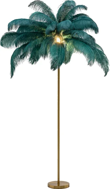 KARE DESIGN Feather Palm gulvlampe - grn strudsefjer og messing stl