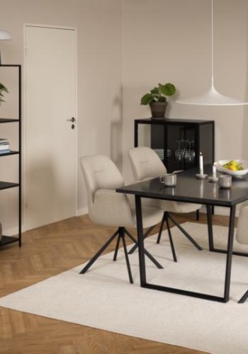 ACT NORDIC Aura spisebordsstol, m. armln og drejefunktion - beige stof og sort stl