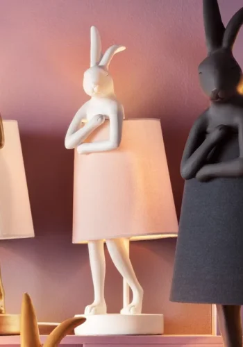KARE DESIGN Animal Rabbit bordlampe - rosa linnedhr og hvid polyresin/stl (H:50cm)