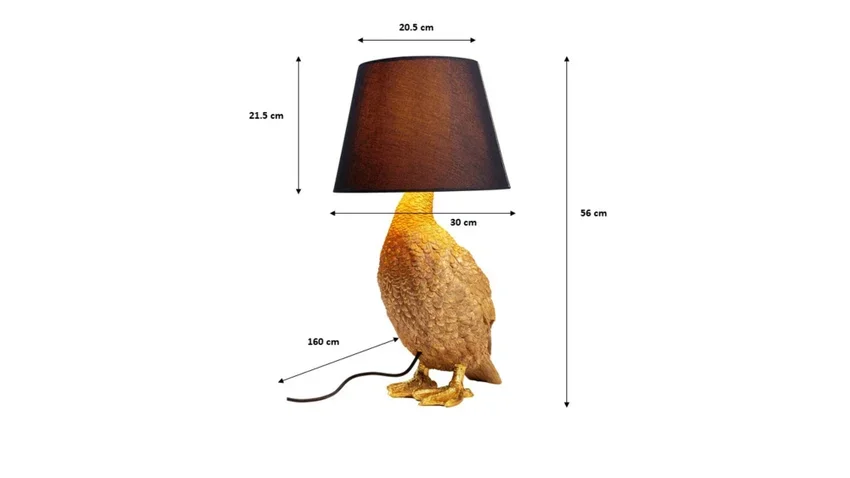 KARE DESIGN Animal Duck bordlampe - sort bomuld og guld polyresin