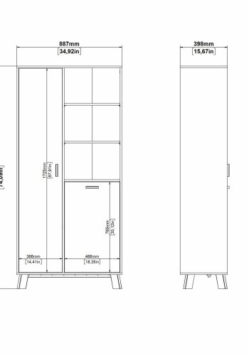 TVILUM Ikast porcelnsskab 2 lger, Jackson Hickory/Hvid, 88,7 x 39,8 x 188,2 cm