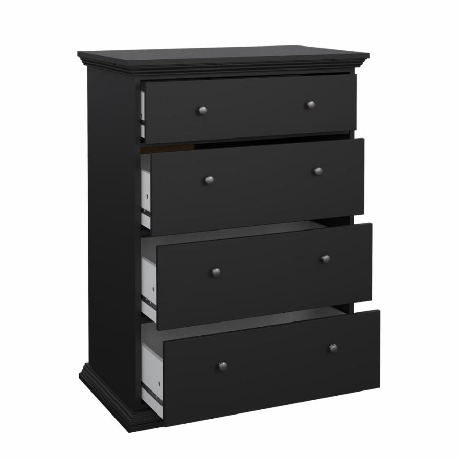 TVILUM North kommode med 4 skuffer, mat sort, 86,3 x 51,6 x 115,6 cm