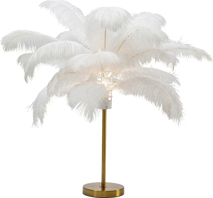 KARE DESIGN Feather Palm bordlampe - hvid strudsefjer og messing stl