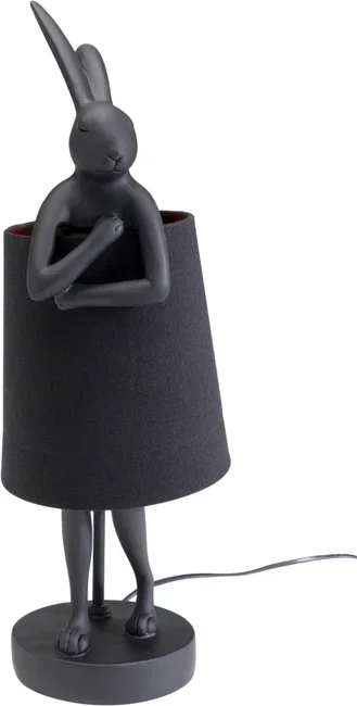 KARE DESIGN Animal Rabbit bordlampe - sort linnedhr og mat sort polyresin/stl (H:50cm)