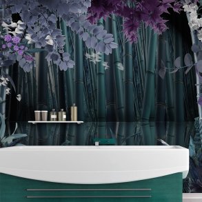 ARTGEIST fototapet - Mysterious night, bambus og blomster i mrke farver (flere strrelser)