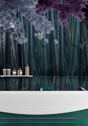 ARTGEIST fototapet - Mysterious night, bambus og blomster i mrke farver (flere strrelser)