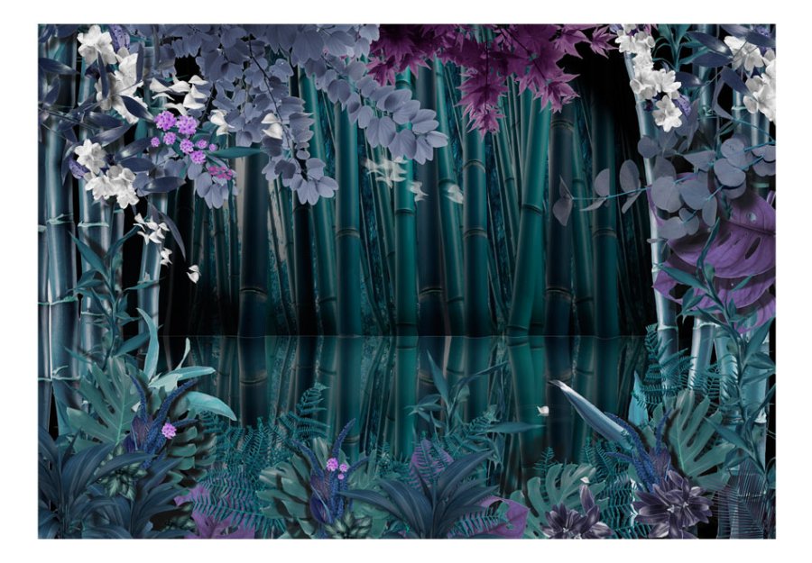 ARTGEIST fototapet - Mysterious night, bambus og blomster i mrke farver (flere strrelser)