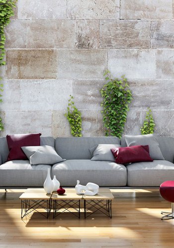 ARTGEIST fototapet - The Forgotten Garden rustik mur med grnne blade (flere strrelser)