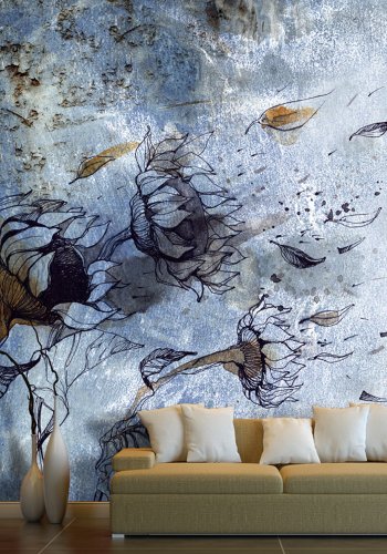 ARTGEIST fototapet - In the arms of the wind, tegnet blomst p murstensvg (flere strrelser)