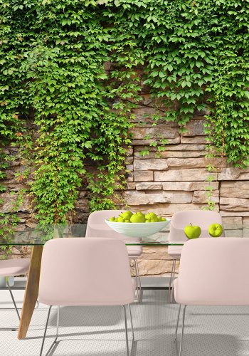 ARTGEIST fototapet - Ivy wall, r cremefarvede sten med friske grnne blade (flere strrelser)